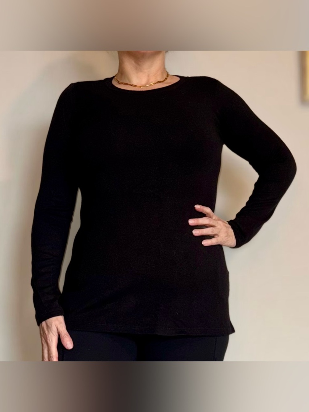 Susan Graver Black Long-Sleeve Crewneck Top
